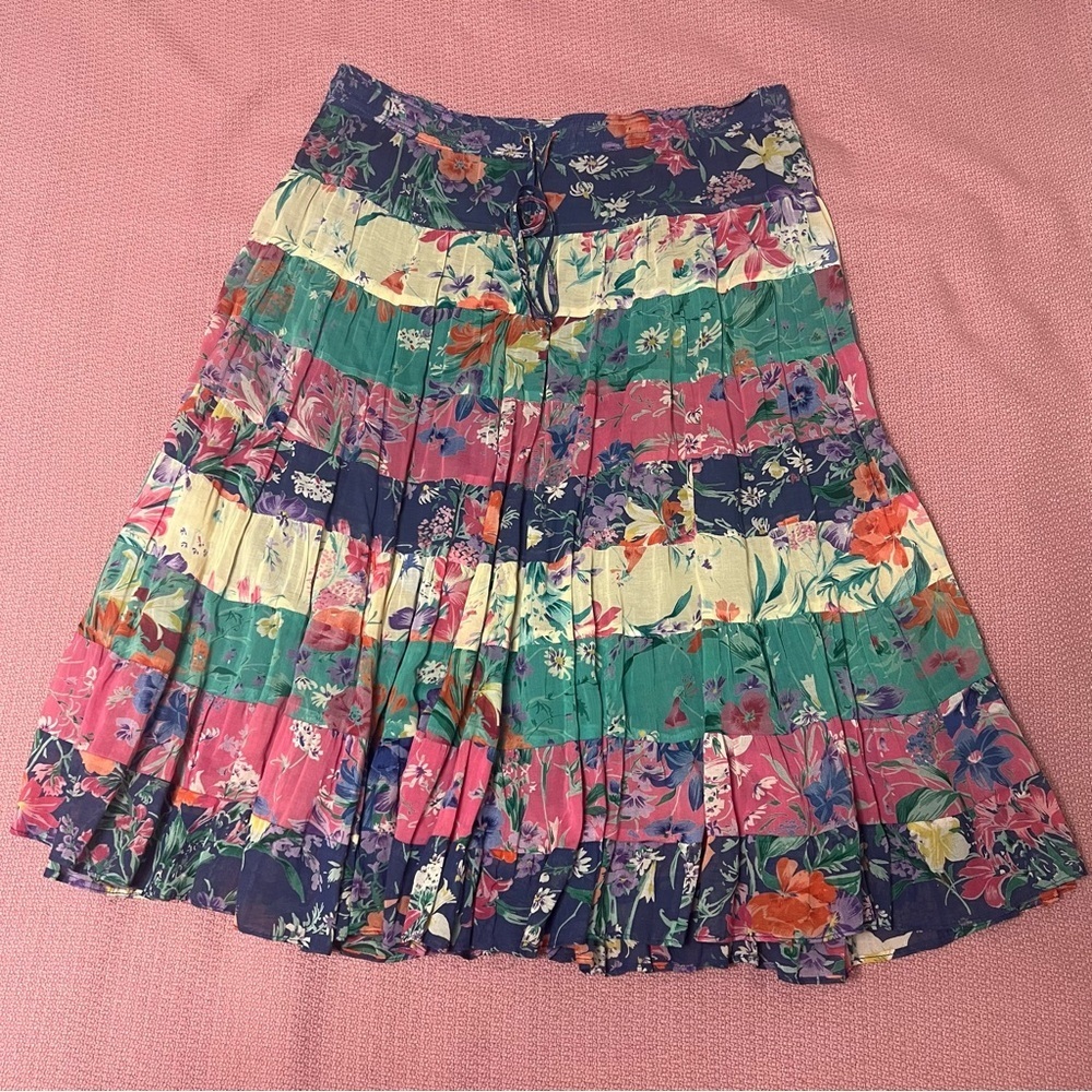 Vtg Y2K phool floral colourful women’s midi skirt size 0X